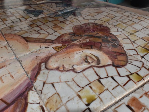 Πλακάκια μπάνιου τραβερτίνο ζωγραφική ψηφιδωτη η Λήδα και ο Δίας