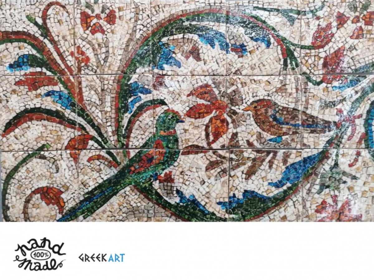 Πλακάκια τραβερτίνο παράσταση ζωγραφική ψηφιδωτή περιστέρια