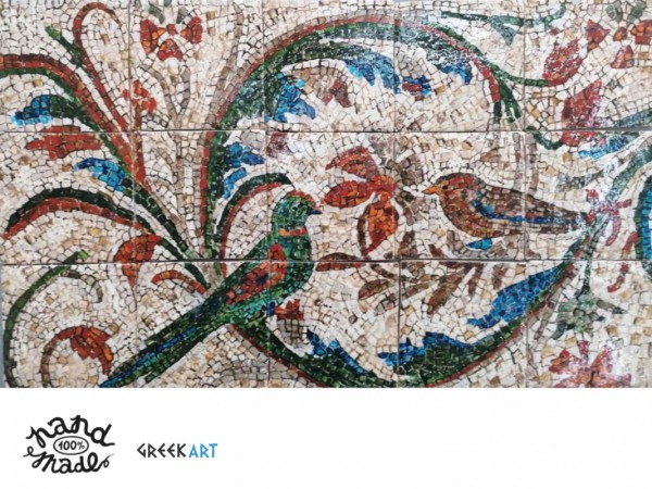 Πλακάκια τραβερτίνο παράσταση ζωγραφική ψηφιδωτή περιστέρια