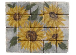 Handmade Tiles Travertine Painting Suns