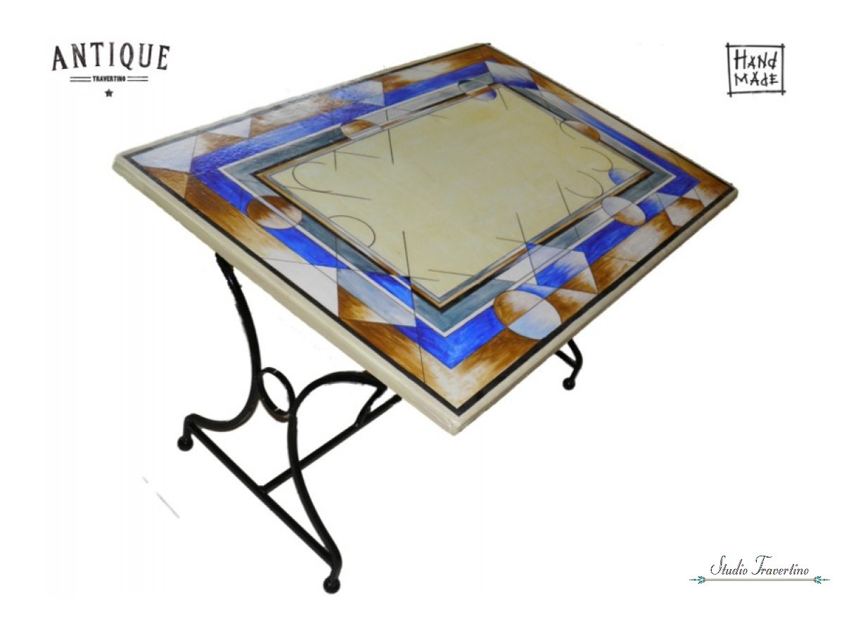 Χειροποίητο τραπέζι βεράντας από πέτρα τραβερτίνο και ζωγραφική στο χέρι καλημέρα προσφορά 220,00 euro