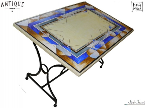 Χειροποίητο τραπέζι βεράντας από πέτρα τραβερτίνο και ζωγραφική στο χέρι καλημέρα προσφορά 220,00 euro