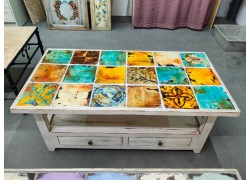 Coffee Table Handmade Aged With Drawers And Handmade Tiles   Offer