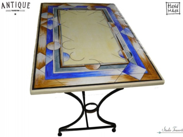 Χειροποίητο τραπέζι βεράντας από πέτρα τραβερτίνο και ζωγραφική στο χέρι καλημέρα προσφορά 220,00 euro