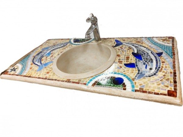 Handmade Bathroom Furniture Furniture With Mosaic Pattern Dolphins