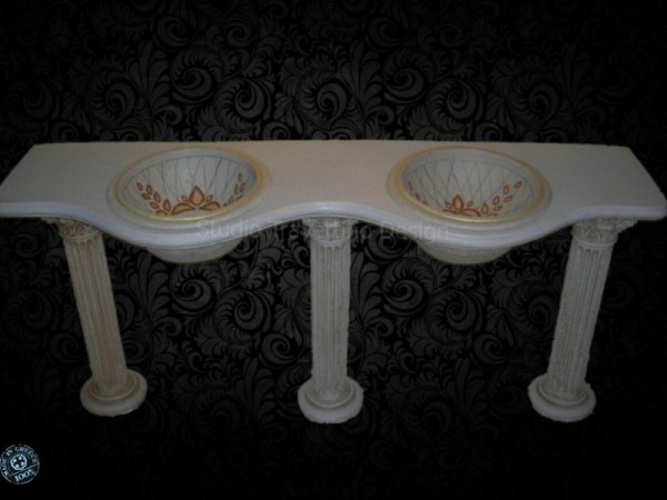 Handmade ancient bathroom furniture console Alexander with two sinks
