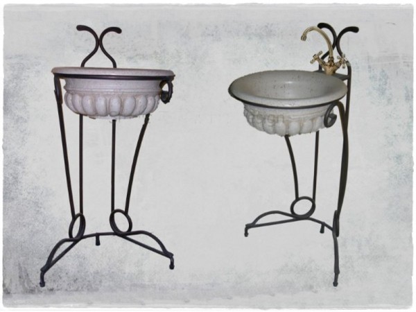 Bathroom sinks Cleon antique handmade with metal floor stands set Rome.