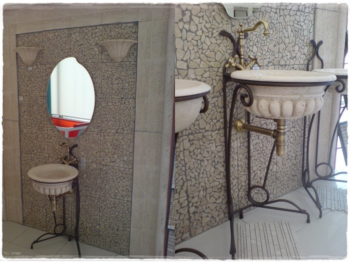 Bathroom sinks Cleon antique handmade with metal floor stands set Rome.