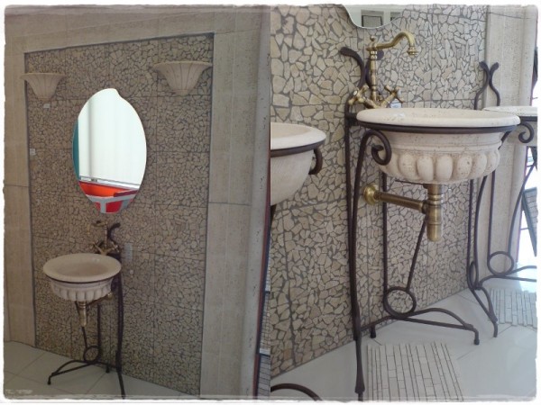 Bathroom sinks Cleon antique handmade with metal floor stands set Rome.