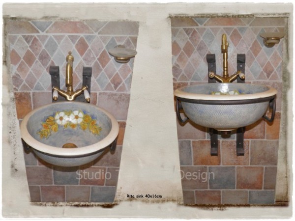 Sinks hydra handmade rustic wall with metal bases
