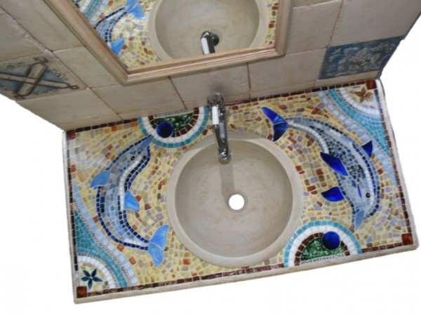 Handmade Bathroom Furniture Furniture With Mosaic Pattern Dolphins