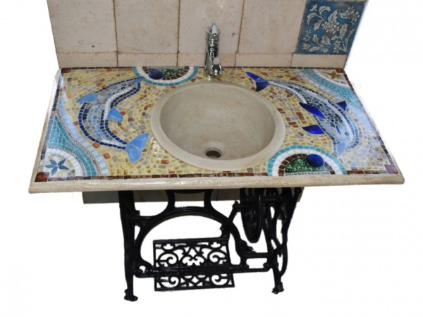 Handmade Bathroom Furniture Furniture With Mosaic Pattern Dolphins