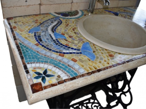 Handmade Bathroom Furniture Furniture With Mosaic Pattern Dolphins