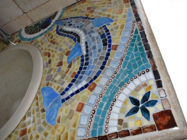 Handmade Bathroom Furniture Furniture With Mosaic Pattern Dolphins