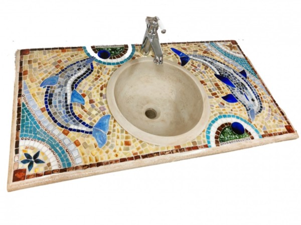 Handmade Bathroom Furniture Furniture With Mosaic Pattern Dolphins