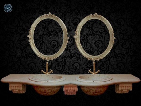 Handmade bathroom furniture console Athena with two sinks.